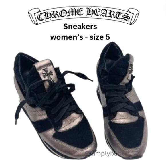 CHROME HEARTS women's black leather platform sneakers size 5 Made in Italy - Picture 1 of 12
